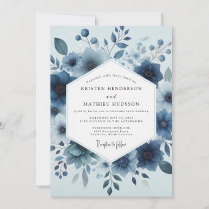 Convite Casamento Fantasia Floral Azul Profundo