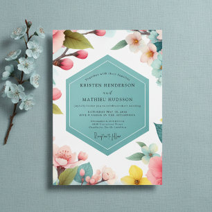 Convite Casamento Fantasia Floral de Pêssego Pálido