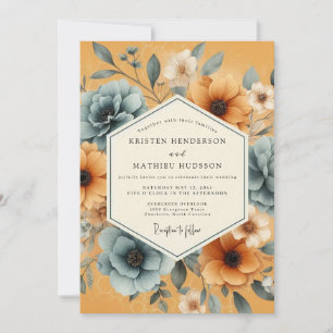 Convite Casamento Fantasia Floral Ócre