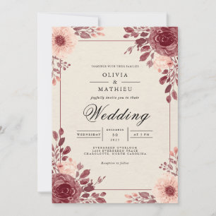 Convite Casamento Farmoso de Arca Floral Rosa Dusty