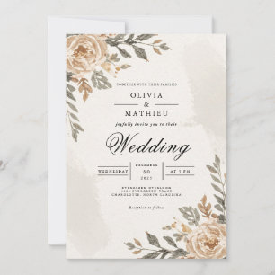 Convite Casamento Farmoso de Sepia Desvanecido
