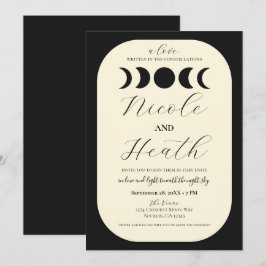 Convite Casamento Fase da Lua Luxo Lunar Preto e Creme