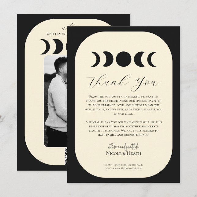 Convite Casamento Fase da Lua Luxo Lunar Preto e Creme  (Frente/Verso)