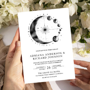 Convite Casamento Fases da Lua Crescente Preto Branco Cele