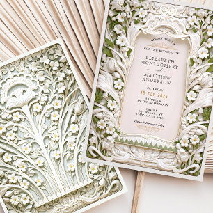 Convite Casamento Faux Sculpted Ivory Blooms