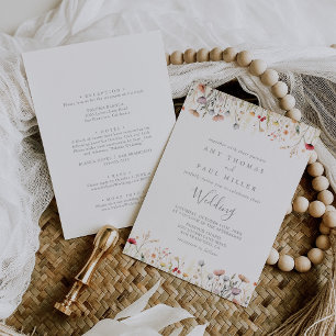 Convite Casamento Feliz Boho Flor Silvestre Frente e Verso