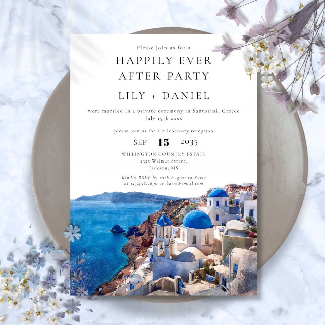 Convite Casamento Feliz para Sempre em Santorini Grécia (Happily Ever After Santorini Greece Wedding Invitation)