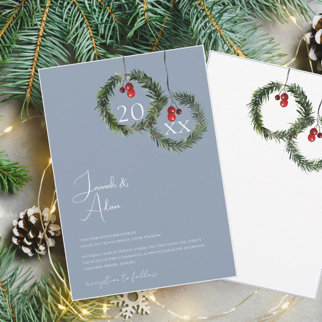 Convite Casamento Festivo de Natal Dusty Blue Winter (Criador carregado)