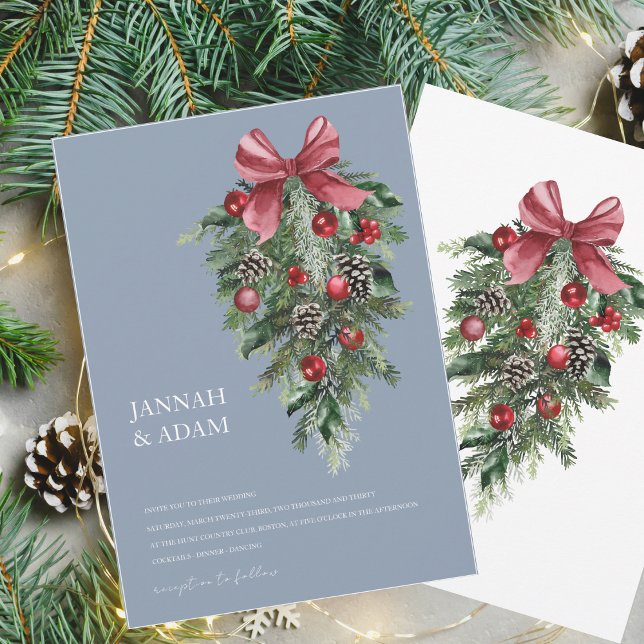 Convite Casamento Festivo de Natal Dusty Blue Winter (Criador carregado)