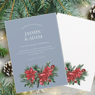 Convite Casamento Festivo de Natal Dusty Blue Winter