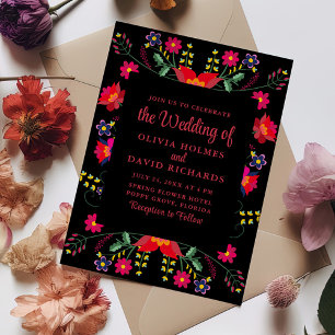 Convite Casamento Fiesta Mexicana Floral Vermelho e Preto