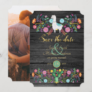 Convite Casamento Fiesta Salve A Data Llama Folk Flores