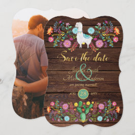 Convite Casamento Fiesta Save The Date Llama Folk Flores