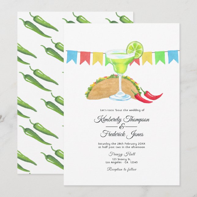 Convite Casamento Fiesta Taco 'bout Amor Mexicano (Frente/Verso)