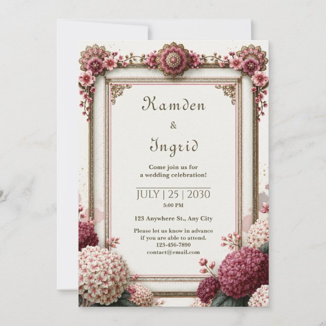 Convite Casamento Filigrana de Hortênsia Rubi (Frente)
