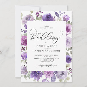 Convite Casamento Fleal Mauve Púrpura Elegante Lilac Dusty