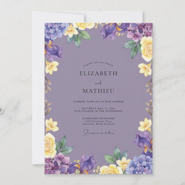 Convite Casamento Flor Amarela Flor de Amethyst (Frente)