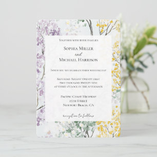 Convite Casamento Flor Amarela Verde Lavanda Roxa