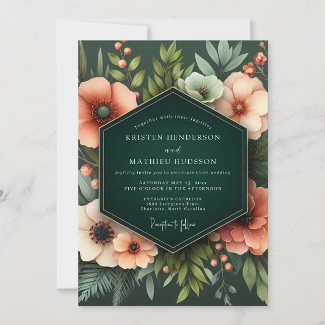 Convite Casamento Flor Coral Verdejante (Frente)