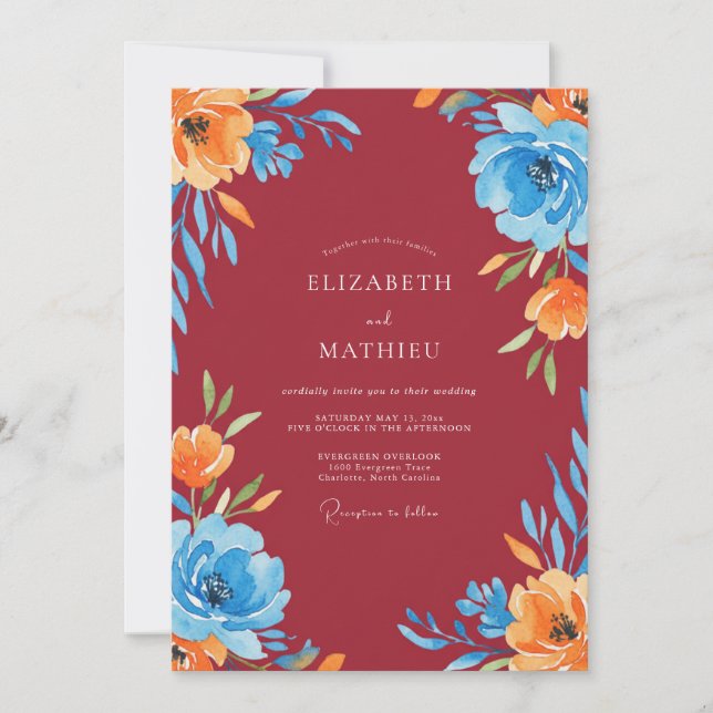 Convite Casamento Flor de Açafrão Azul (Frente)