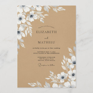 Convite Casamento Flor de Açafrão Azul Painterly