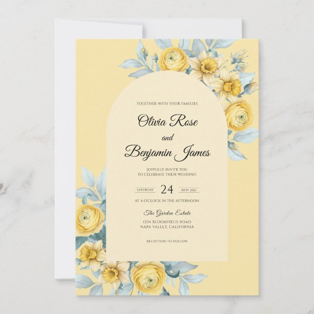 Convite Casamento Flor de Açafrão Azure (Frente)