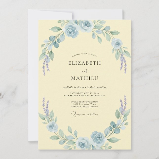 Convite Casamento Flor de Açúcar Azure (Frente)