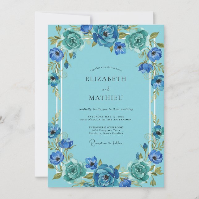 Convite Casamento Flor de Açúcar Azure (Frente)