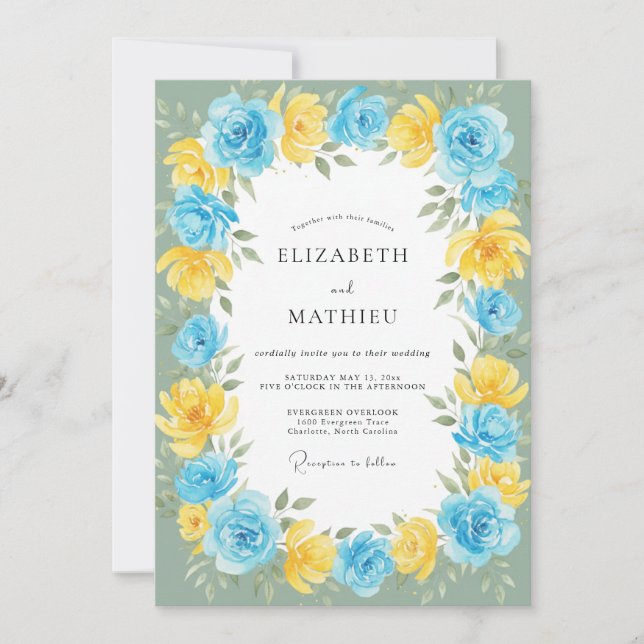 Convite Casamento Flor de Açúcar Azure (Frente)