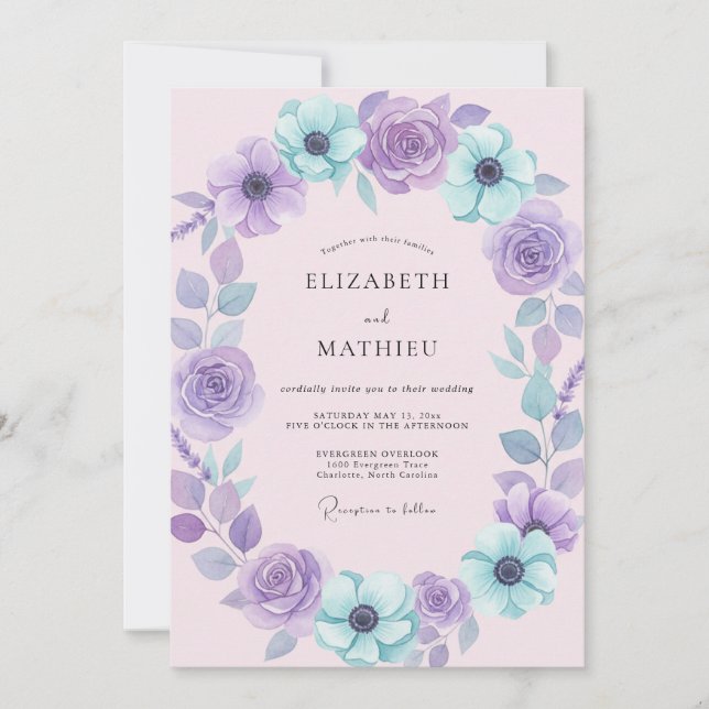 Convite Casamento Flor de Água Âmbar (Frente)