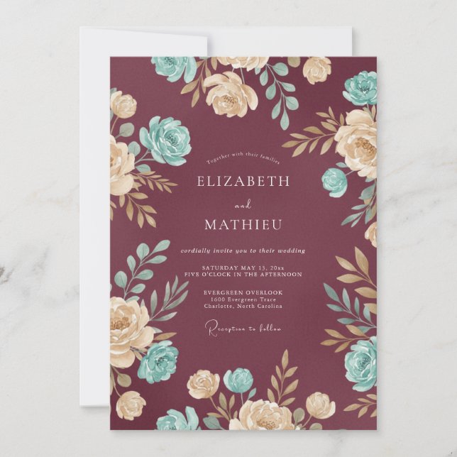 Convite Casamento Flor de Água Mauve (Frente)