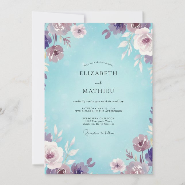 Convite Casamento Flor de Água Violeta (Frente)