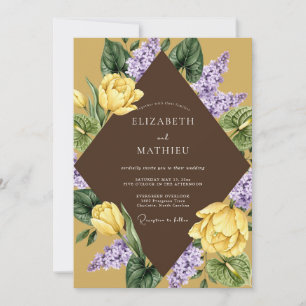 Convite Casamento Flor de Amarelo Roxo