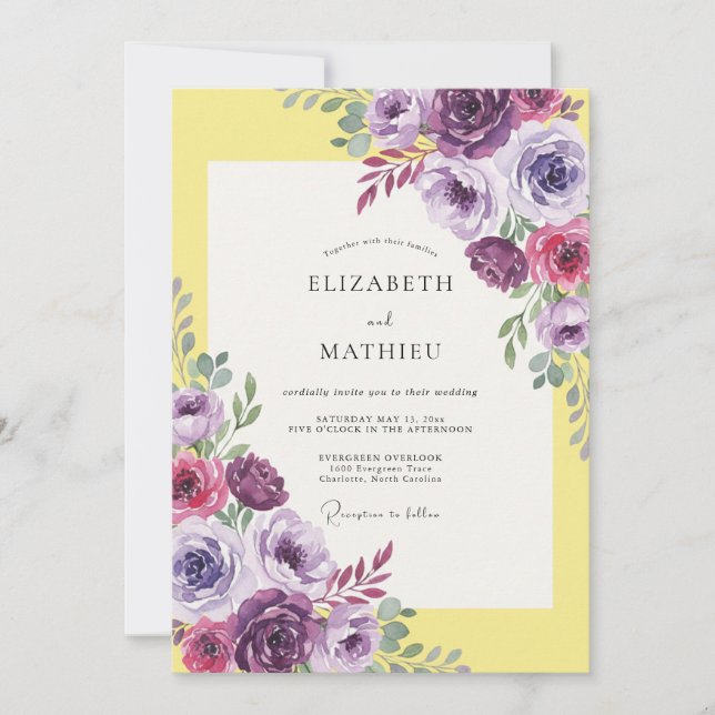 Convite Casamento Flor de Âmbar Amarelo (Frente)
