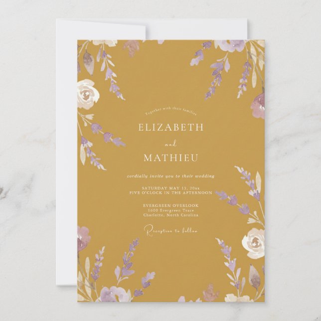 Convite Casamento Flor de Âmbar Âmbar Mostarda (Frente)