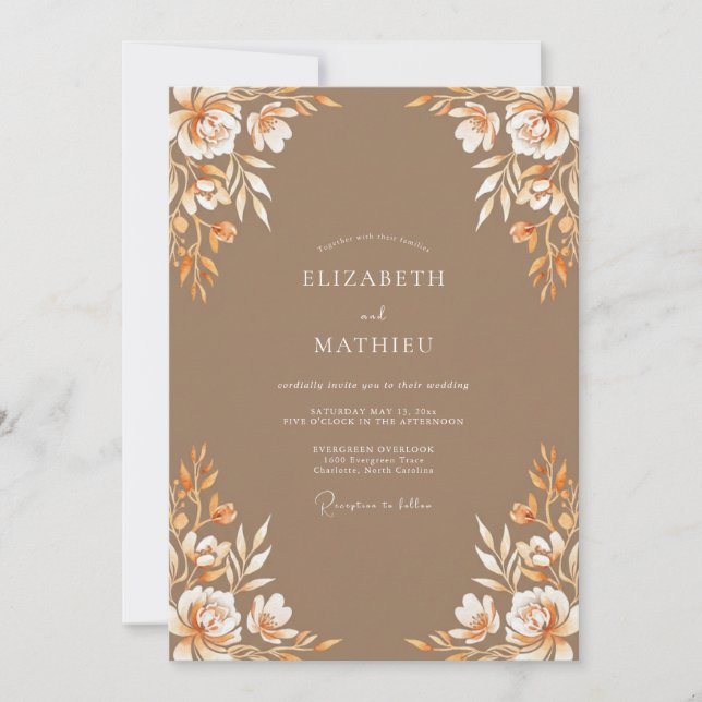 Convite Casamento Flor de Âmbar Bege (Frente)