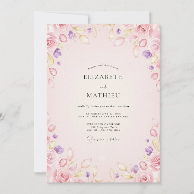 Convite Casamento Flor de Âmbar Pastel (Frente)