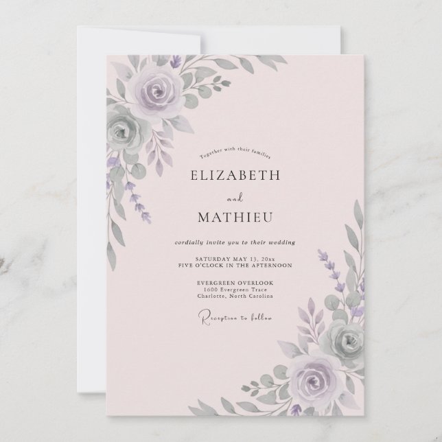 Convite Casamento Flor de Ámbar Prateado (Frente)