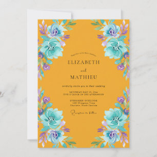 Convite Casamento Flor de Âmbar Turquesa