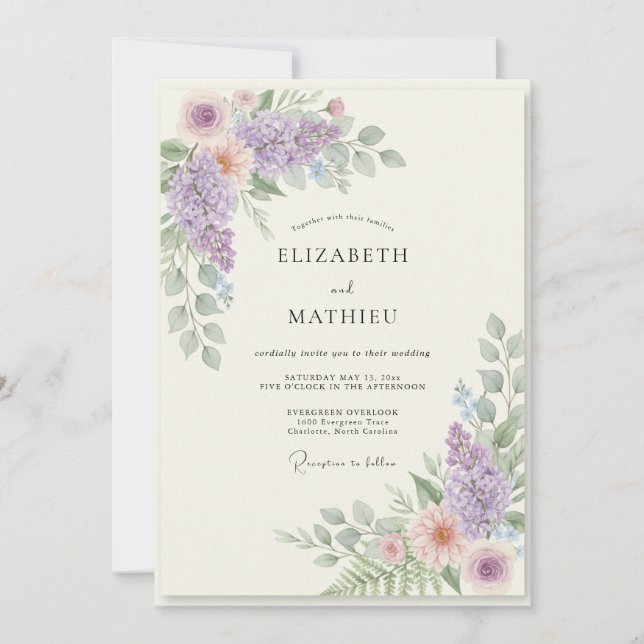 Convite Casamento Flor de Ameixa Dourada (Frente)