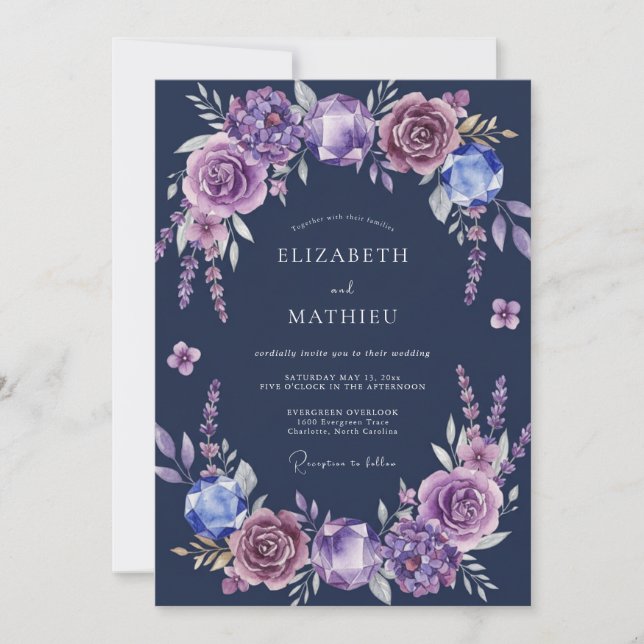 Convite Casamento Flor de Ameixa Índigo (Frente)