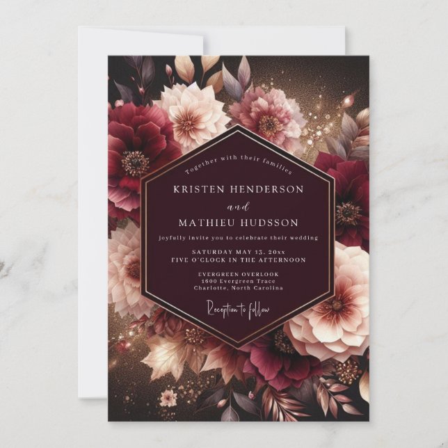 Convite Casamento Flor de Ameixa Moody (Frente)