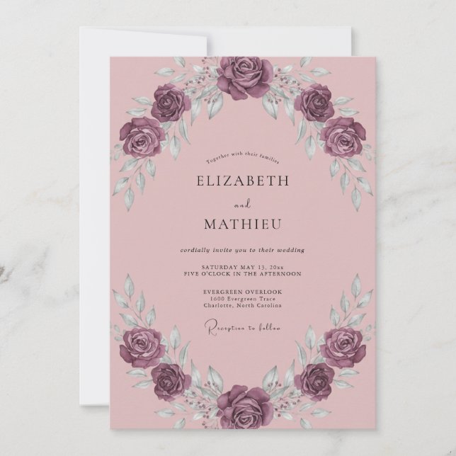 Convite Casamento Flor de Ameixa Suave (Frente)