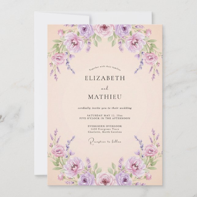Convite Casamento Flor de Ameixa Violeta (Frente)