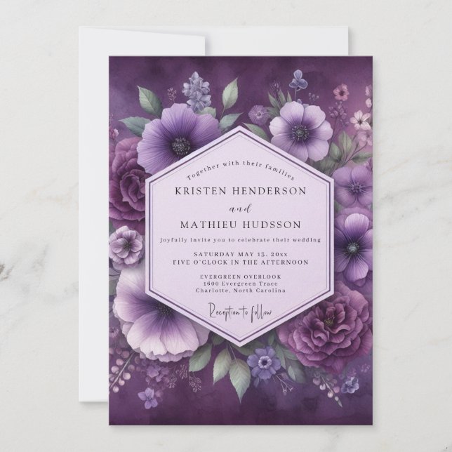 Convite Casamento Flor de Amethyst Luminous (Frente)
