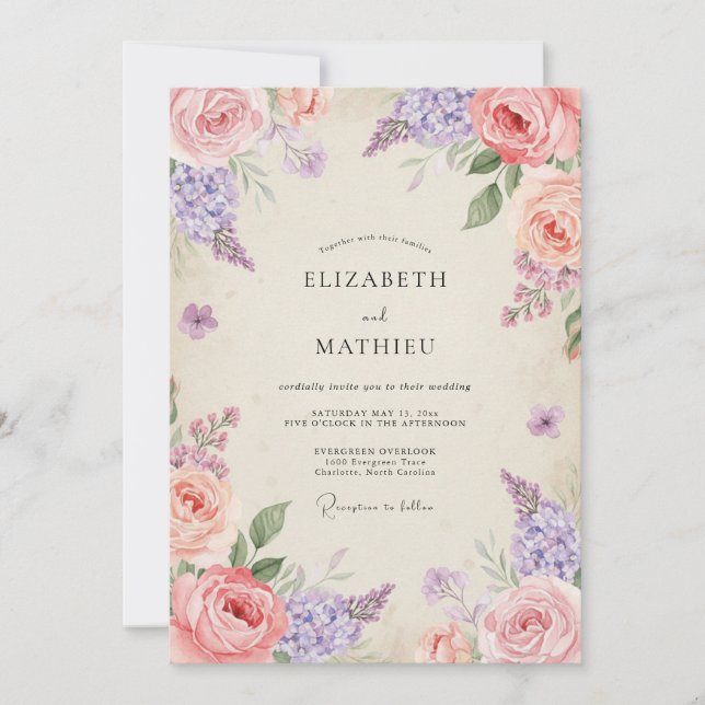 Convite Casamento Flor de Amethyst Rosa (Frente)