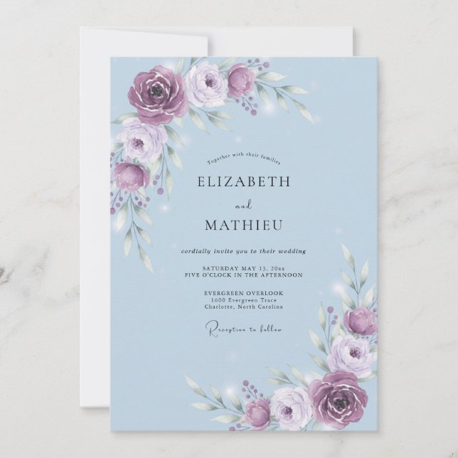Convite Casamento Flor de Amethysto Periwinkle (Frente)