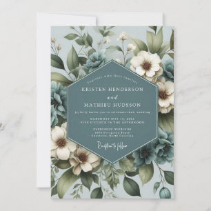Convite Casamento Flor de Anêmona Azul Empoeirado