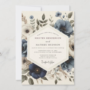 Convite Casamento Flor de Antiga Cor Azul-ardósia