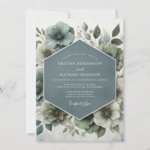 Convite Casamento Flor de Aquarela Azul Ardósia